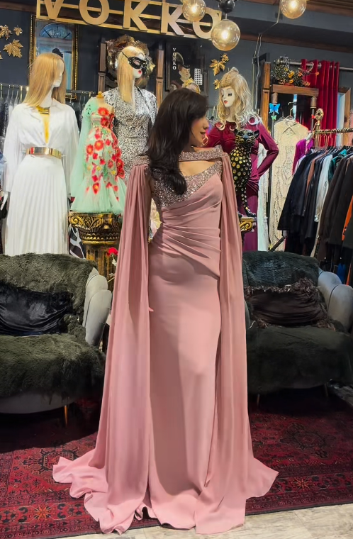 Elegant Sheath Long Prom Dresses Chiffon Pink Evening Dresses  ED05586