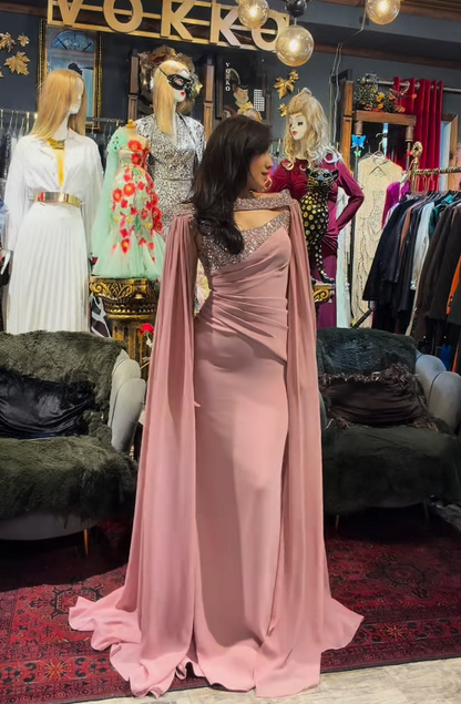 Elegant Sheath Long Prom Dresses Chiffon Pink Evening Dresses  ED05586