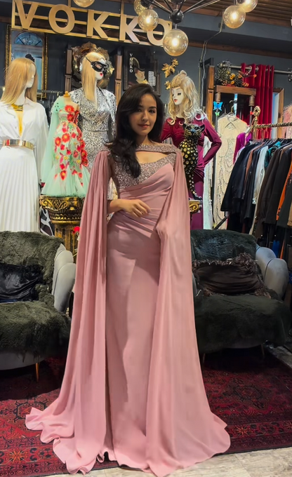 Elegant Sheath Long Prom Dresses Chiffon Pink Evening Dresses  ED05586