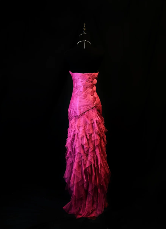 Chic Sweetheart Sheath Long Prom Dresses Tulle Fuchsia Evening Gowns Sleeveless Birthday Dresses ED05592