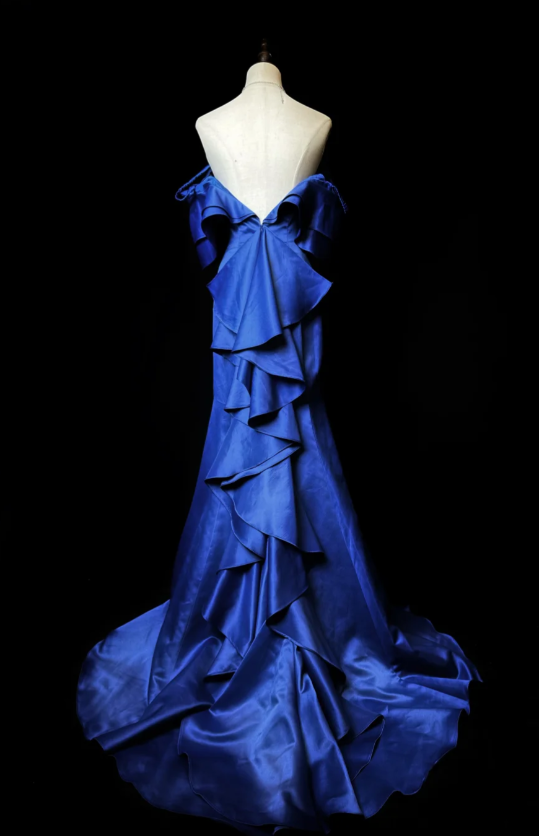 Elegant Off-shoulder Mermaid Long Prom Dresses Satin Royal Blue Evening Gowns Sleeveless Formal Dresses ED05593