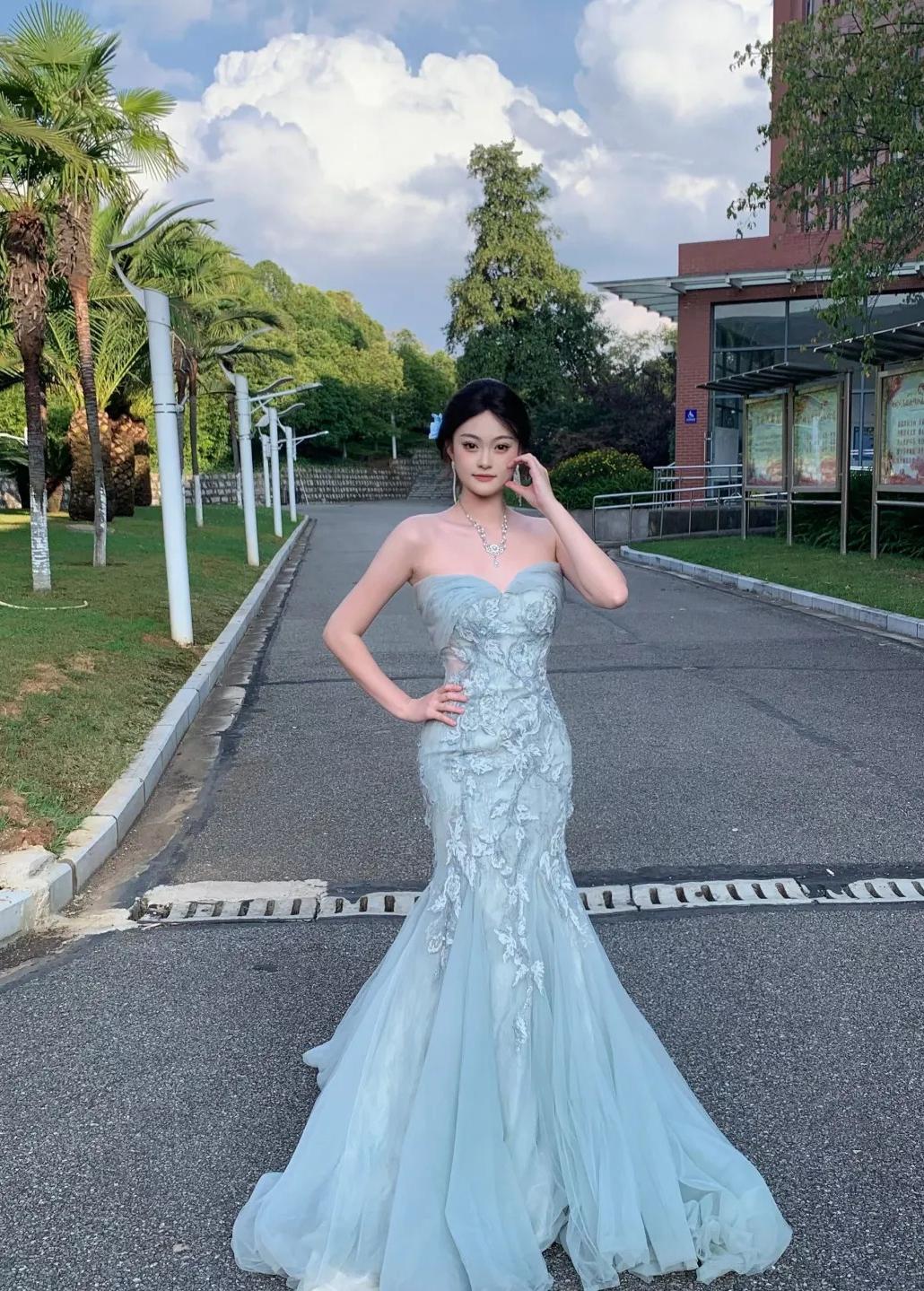 Glitter Off-shoulder Mermaid Tiffany Blue Long Prom Dresses, Tulle Appliques Tiffany Blue Evening Gowns ED05596