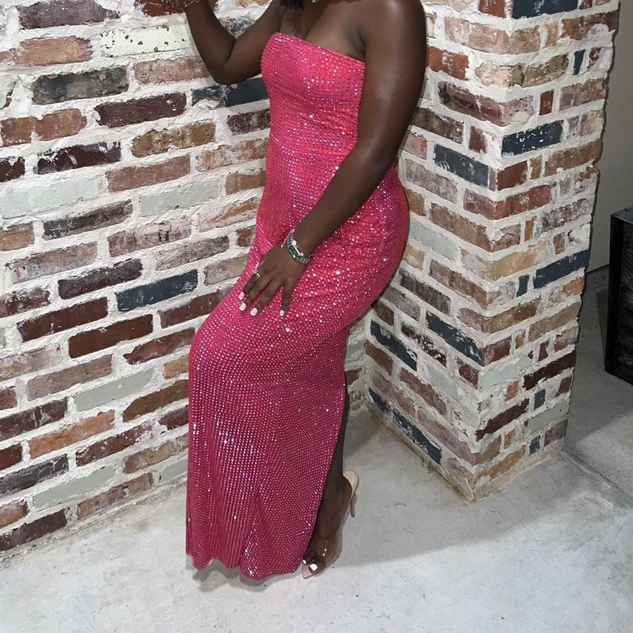 Sexy Strapless Sheath Long Prom Dresses, Chiffon Diamonds Hot Pink Evening Gowns ED05599