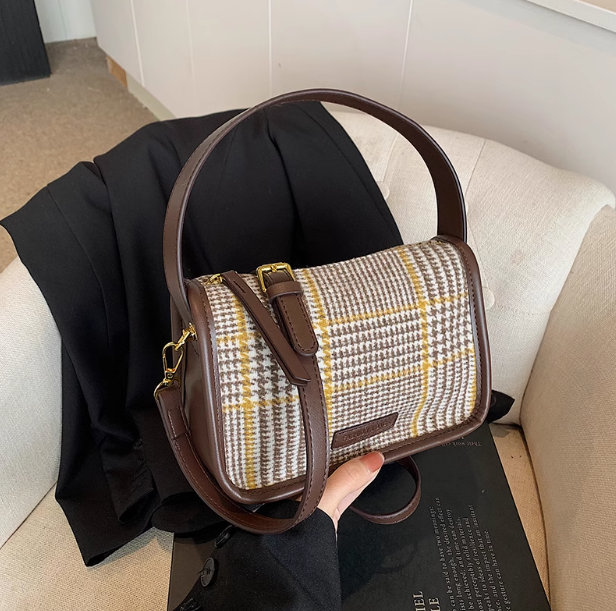 Sac fourre-tout polyvalent à bandoulière rétro à carreaux ED0559