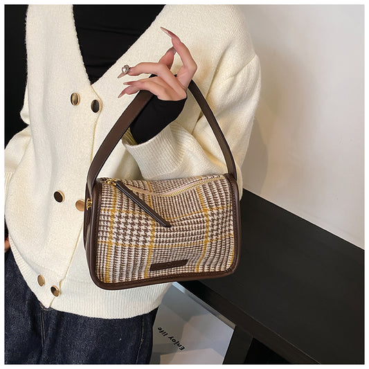 Sac fourre-tout polyvalent à bandoulière rétro à carreaux ED0559