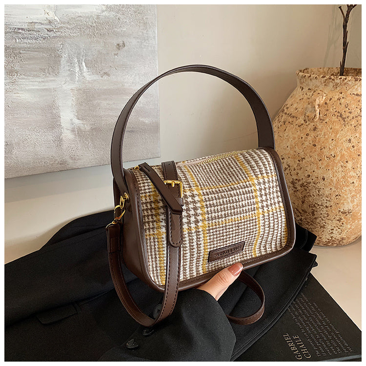 Sac fourre-tout polyvalent à bandoulière rétro à carreaux ED0559