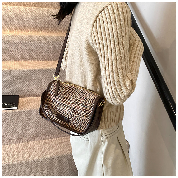 Sac fourre-tout polyvalent à bandoulière rétro à carreaux ED0559