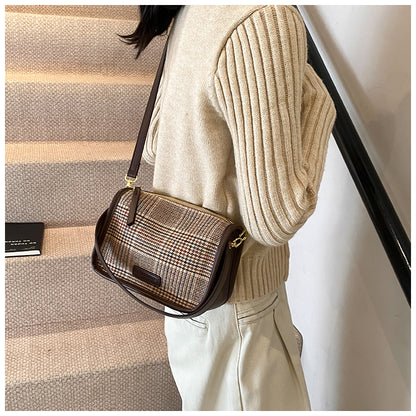 Sac fourre-tout polyvalent à bandoulière rétro à carreaux ED0559