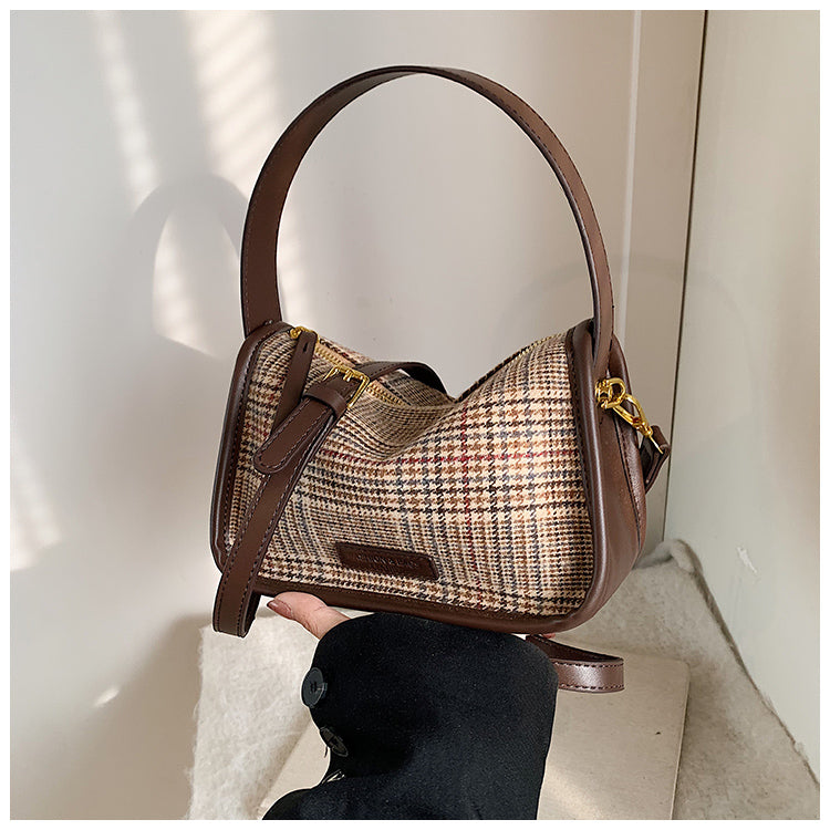 Sac fourre-tout polyvalent à bandoulière rétro à carreaux ED0559