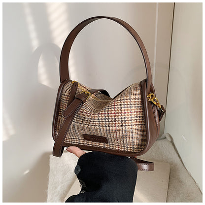 Sac fourre-tout polyvalent à bandoulière rétro à carreaux ED0559
