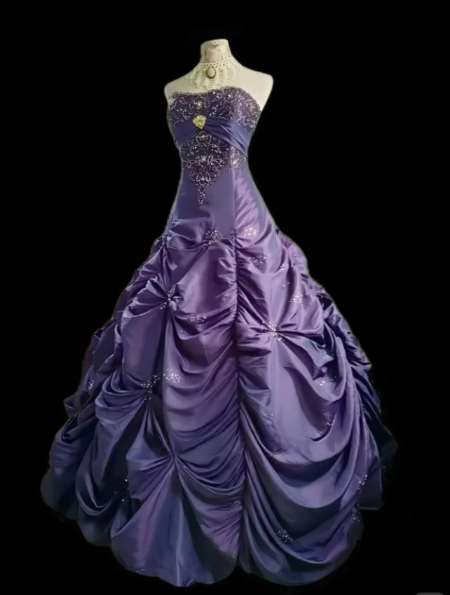 Glam Strapless A-Line Long Prom Dresses, Satin Purple Quinceanera Dresses  Sleeveless Sweet 16 Dresses ED05602