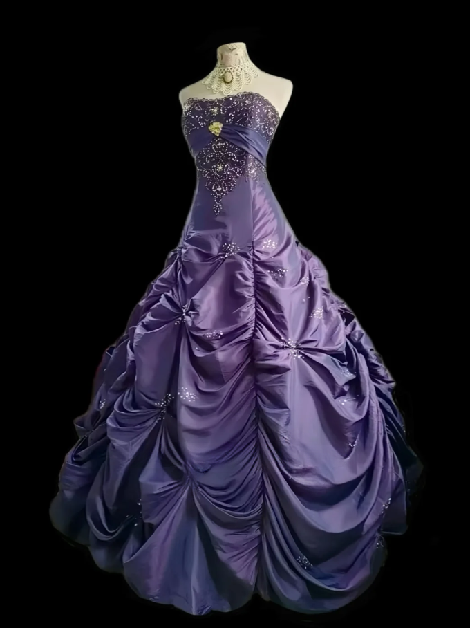 Glam Strapless A-Line Long Prom Dresses, Satin Purple Quinceanera Dresses  Sleeveless Sweet 16 Dresses ED05602