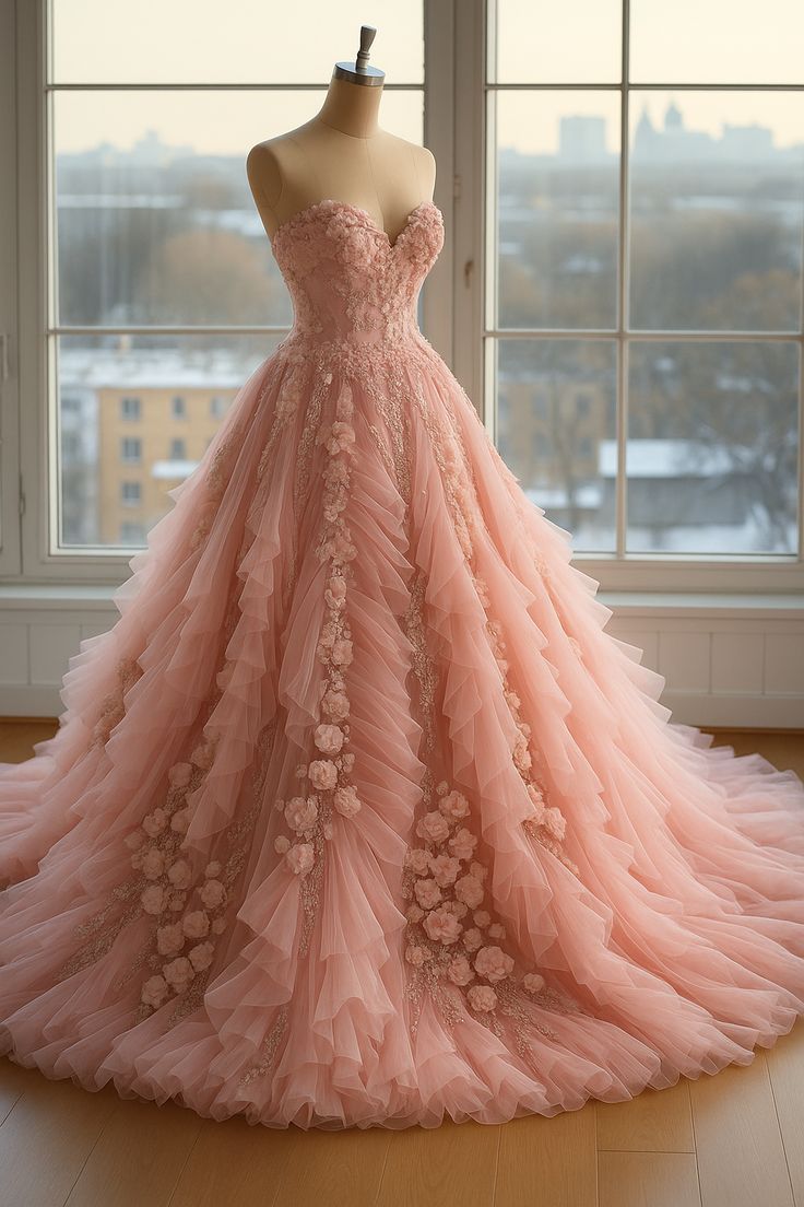 Fairy Sweetheart A-Line Long Prom Dresses, Tulle Beaded Blush Pink Quinceanera Dresses  Sleeveless Sweet 16 Dresses ED05606