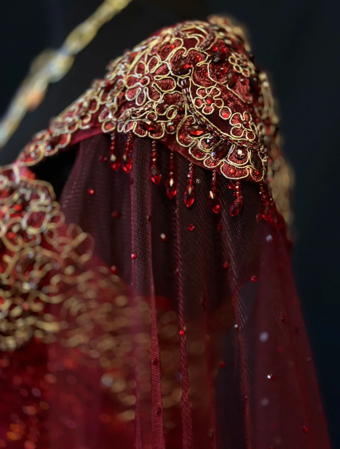 Fairy Sweetheart A-Line Long Prom Dresses, Tulle Beaded Burgundy Quinceanera Dresses  Sleeveless Sweet 16 Dresses ED05607