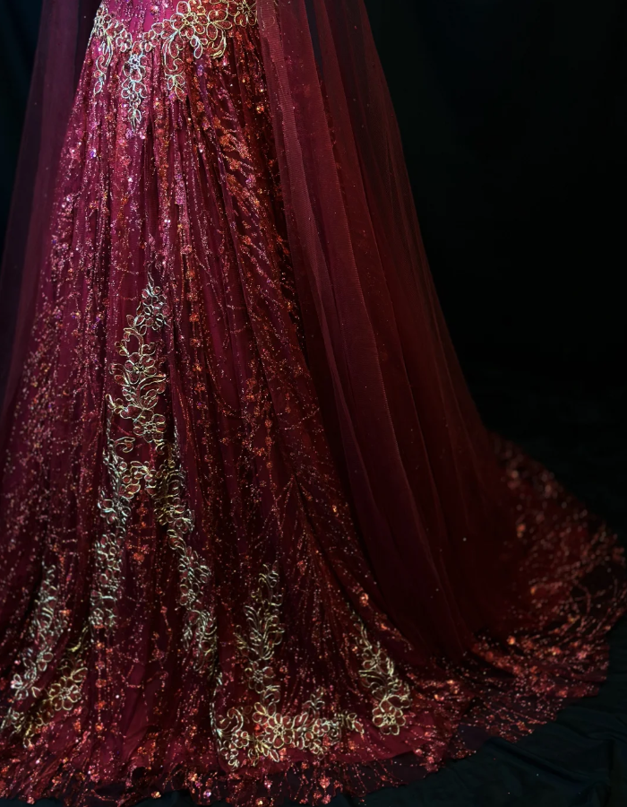 Fairy Sweetheart A-Line Long Prom Dresses, Tulle Beaded Burgundy Quinceanera Dresses  Sleeveless Sweet 16 Dresses ED05607