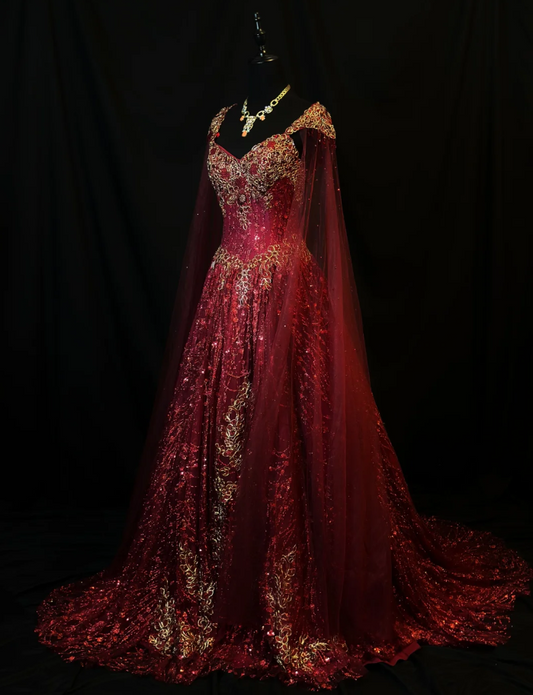 Fairy Sweetheart A-Line Long Prom Dresses, Tulle Beaded Burgundy Quinceanera Dresses  Sleeveless Sweet 16 Dresses ED05607