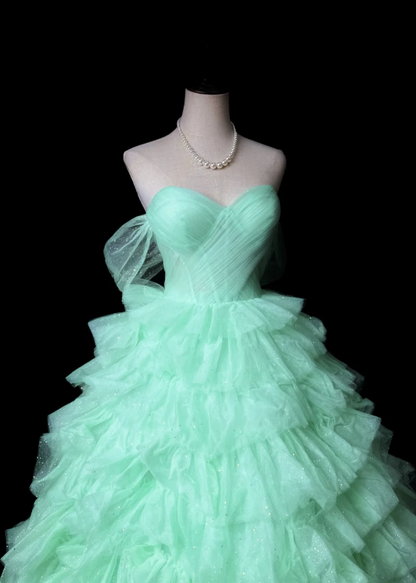 Fairy Sweetheart A-Line Long Prom Dresses, Tulle Mint Green Birthday Dresses  Sleeveless Sweet 16 Dresses ED05608