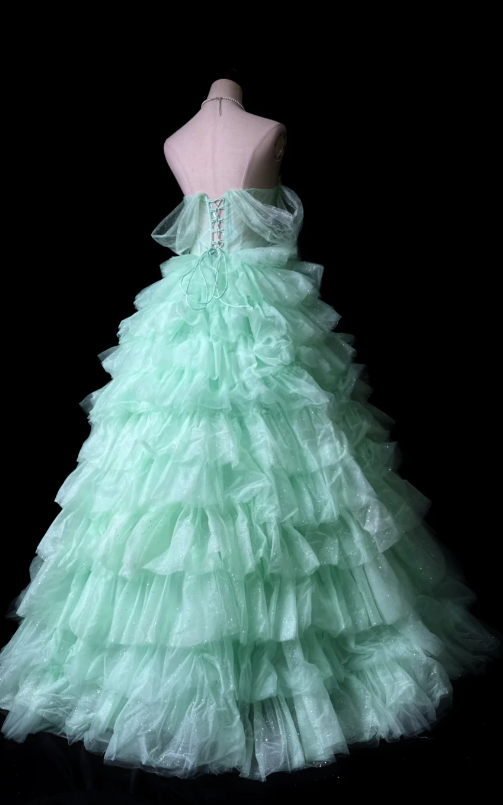 Fairy Sweetheart A-Line Long Prom Dresses, Tulle Mint Green Birthday Dresses  Sleeveless Sweet 16 Dresses ED05608