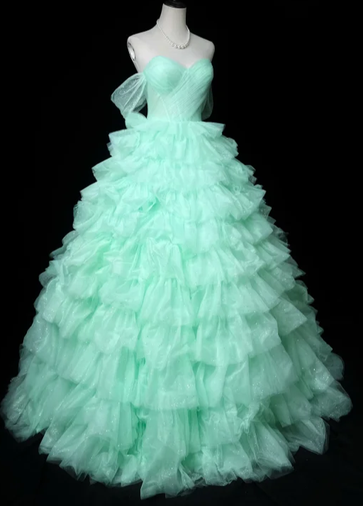 Fairy Sweetheart A-Line Long Prom Dresses, Tulle Mint Green Birthday Dresses  Sleeveless Sweet 16 Dresses ED05608