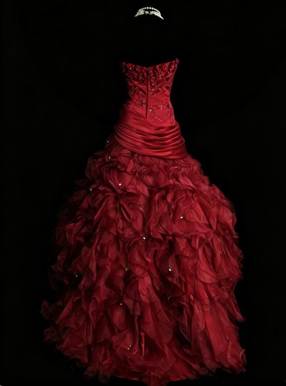 Fairy Strapless Ball Gown Long Prom Dresses, Tulle Burgundy Birthday Dresses  Sleeveless Sweet 16 Dresses ED05610