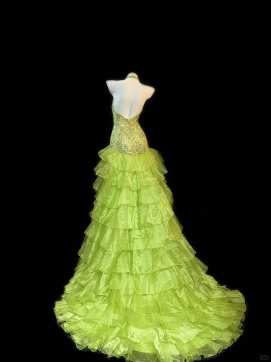 Fairy Halter A-Line Hi-lo Prom Dresses, Tulle Green Birthday Dresses Sleeveless Evening Gowns ED05611