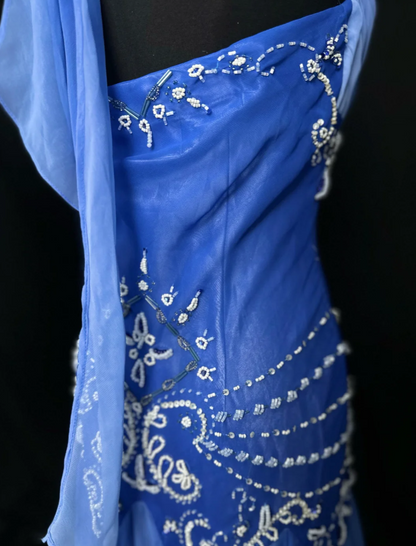 Glam Halter Sheath Prom Dresses, Beaded Chiffon Blue Birthday Dresses Sleeveless Evening Gowns ED05612