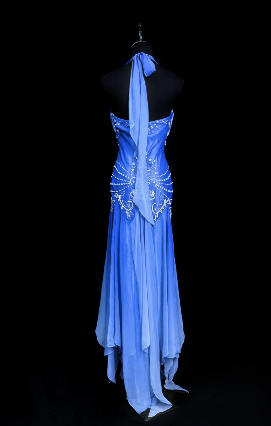 Glam Halter Sheath Prom Dresses, Beaded Chiffon Blue Birthday Dresses Sleeveless Evening Gowns ED05612