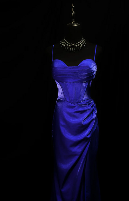 Glam Straps Sheath Long Prom Dresses, Satin Purple Bridesmaid Dresses ED05613