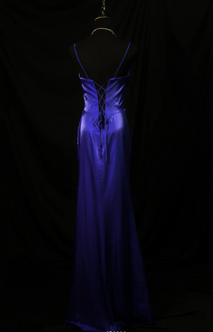 Glam Straps Sheath Long Prom Dresses, Satin Purple Bridesmaid Dresses ED05613