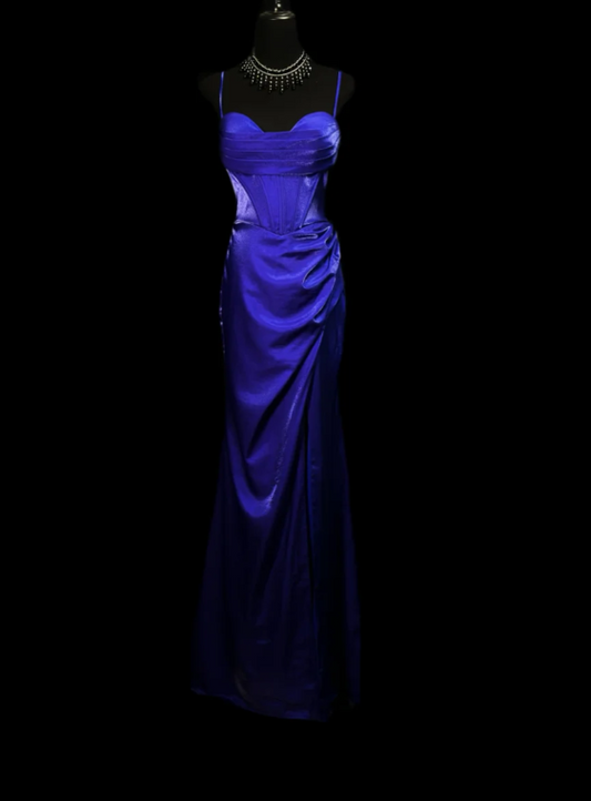 Glam Straps Sheath Long Prom Dresses, Satin Purple Bridesmaid Dresses ED05613