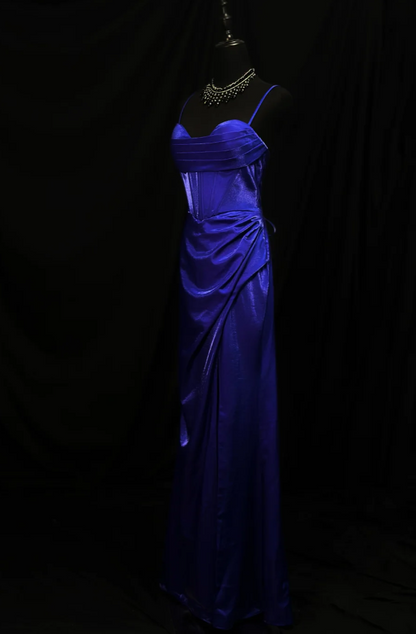 Glam Straps Sheath Long Prom Dresses, Satin Purple Bridesmaid Dresses ED05613