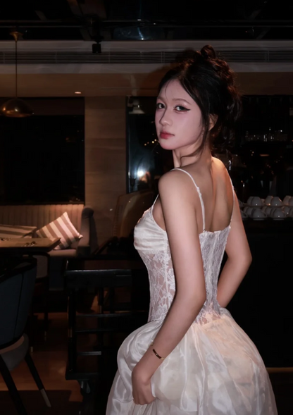 Cute Strapless A-Line Long Prom Dresses Lace Appliques White Birthday Dresses ED05616