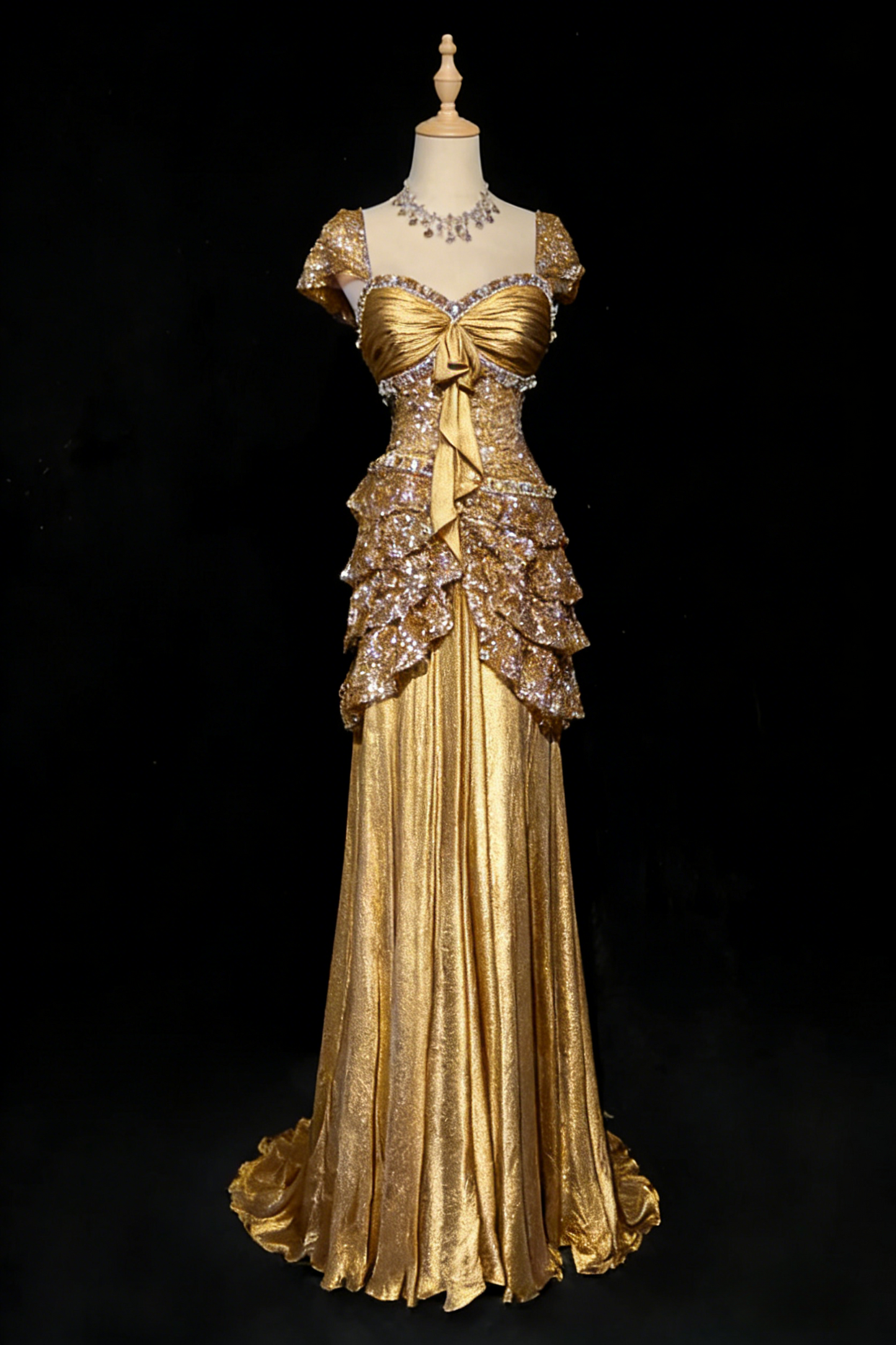 Gorgeous Sheath Long Prom Dresses Sequins Chiffon Purple Evening Dresses Short Sleeves Purple Birthday Dresses ED05629