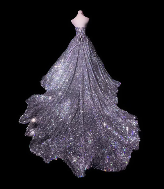 Chic Strapless A-line Long Prom Dresses Sequins Silver Evening Dresses  Sleeveless Silver Birthday Dresses ED05646