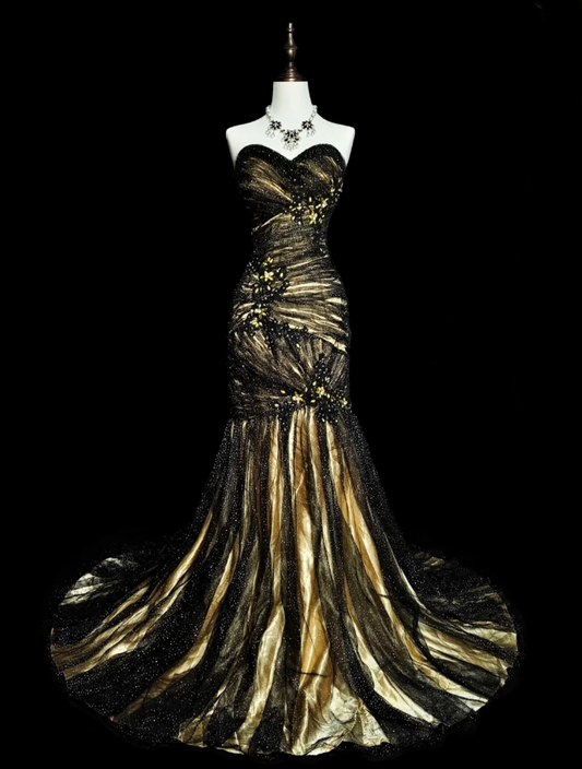 Chic Sweetheart Sheath Long Prom Dresses Beaded Tulle Evening Dresses Sleeveless Formal Dresses ED05656