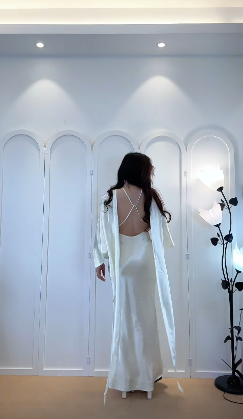 Simple Spaghetti Straps Sheath Long Prom Dresses Satin White Wedding  Guest Dresses with Cape ED05659