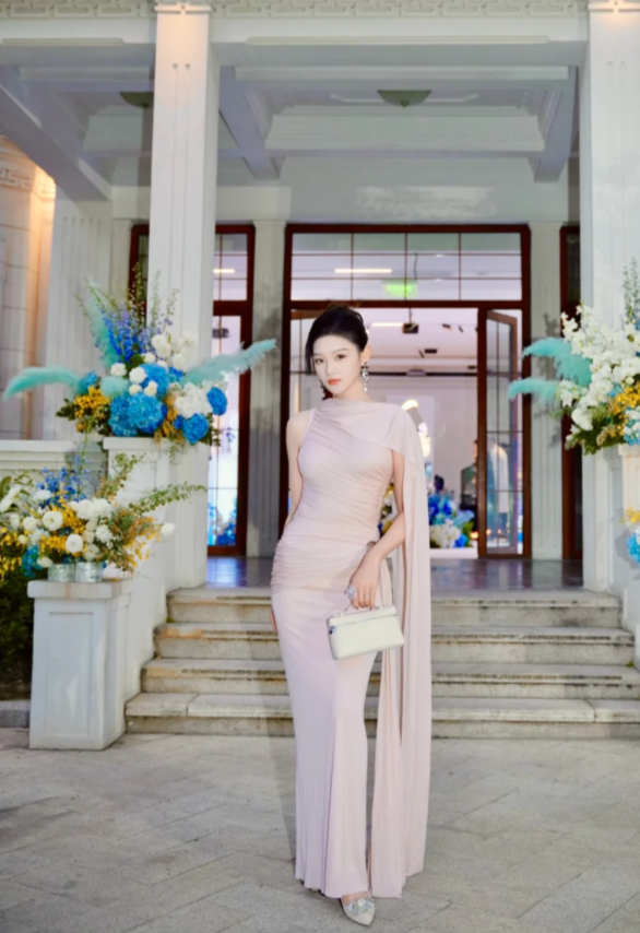 Elegant Sheath Long Prom Dresses Chiffon Pink Evening Dresses Wedding Guest Dresses ED05667