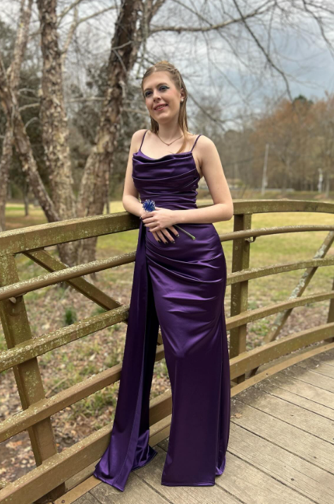 Sexy Spaghetti Straps Sheath Long Prom Dresses Satin Purple Evening Dresses Sleeveless Purple Christmas Dresses ED05670