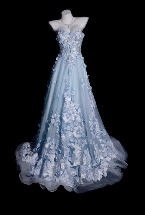 Fairy Strapless A-Line Long Prom Dresses Tulle Appliques Blue Evening Gowns Sleeveless Birthday Dresses ED05675