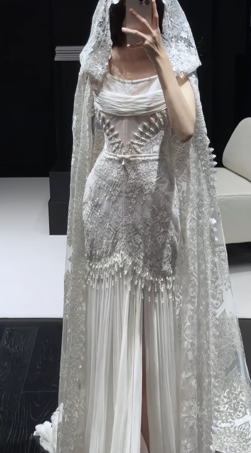 Luxury Straps Sheath Long Wedding Dresses Chiffon Lace White Bridal Gowns Sleeveless Bridal Dresses ED05679