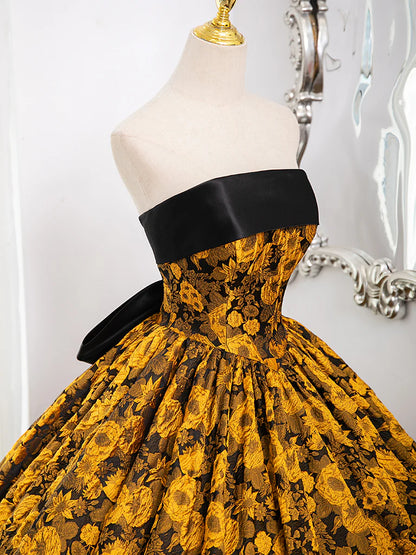 A-Linie Gelb Satin Spitze Langes Ballkleid, Gelbes Langes Abendkleid ED0567