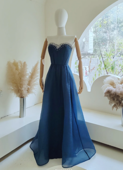 Fairy Sweetheart Neck A-Line Long Prom Dresses Tulle Blue Evening Gowns Sleeveless Birthday Dresses ED05687