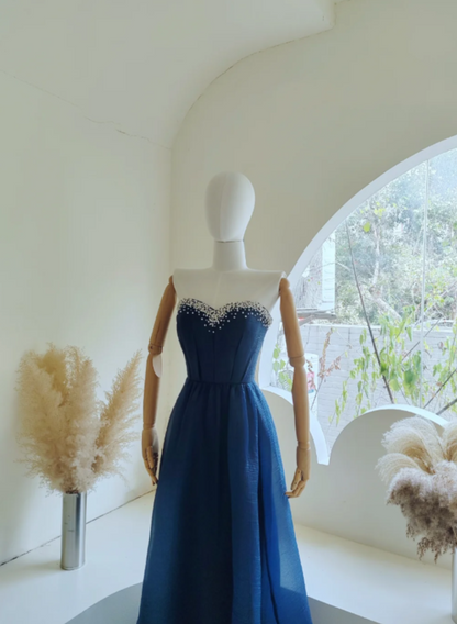 Fairy Sweetheart Neck A-Line Long Prom Dresses Tulle Blue Evening Gowns Sleeveless Birthday Dresses ED05687