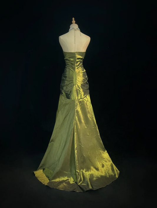 Fairy Sweetheart Neck Sheath Long Prom Dresses Satin Green Evening Gowns Sleeveless Birthday Dresses ED05688