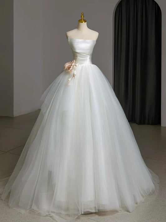 A-Linie Tüll Langes Weißes Ballkleid, Langes Weißes Abendkleid ED0569