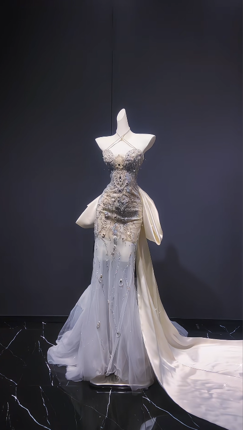 Gorgeous Halter Sheath Long Wedding Dresses Beaded Tulle  Bridal Gowns  ED05693