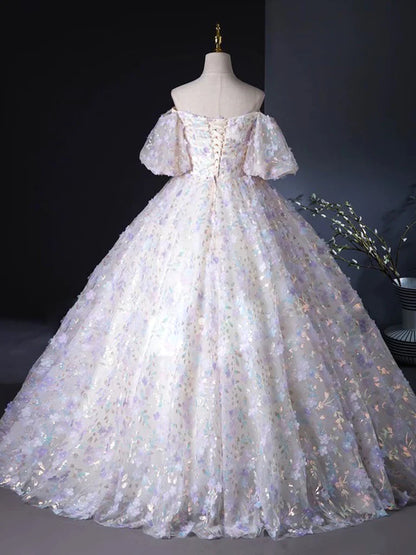 A-Linie Herzausschnitt Tüll Spitze Hell Lila Langes Ballkleid ED057