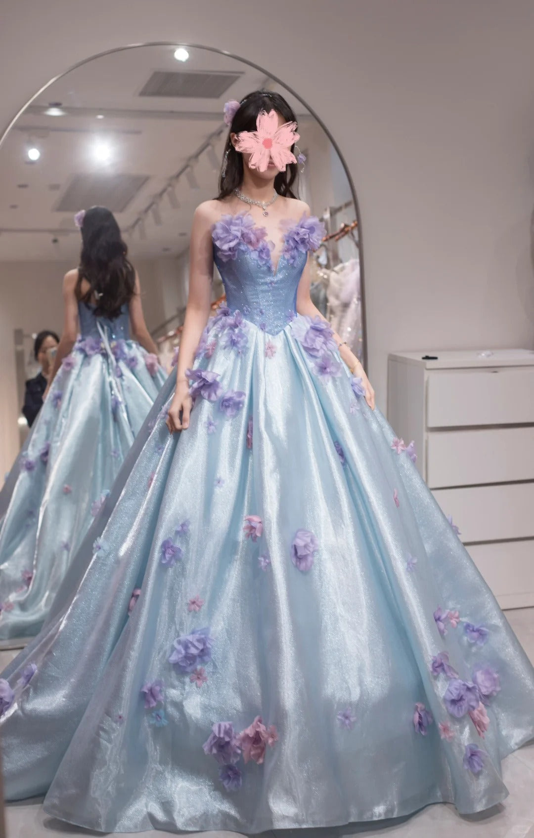 Fairy A-Line Gray Blue Long Prom Dresses Tulle Appliques Sweetheart Birthday Dresses Sleeveless Sweet 16 Dresses ED05709