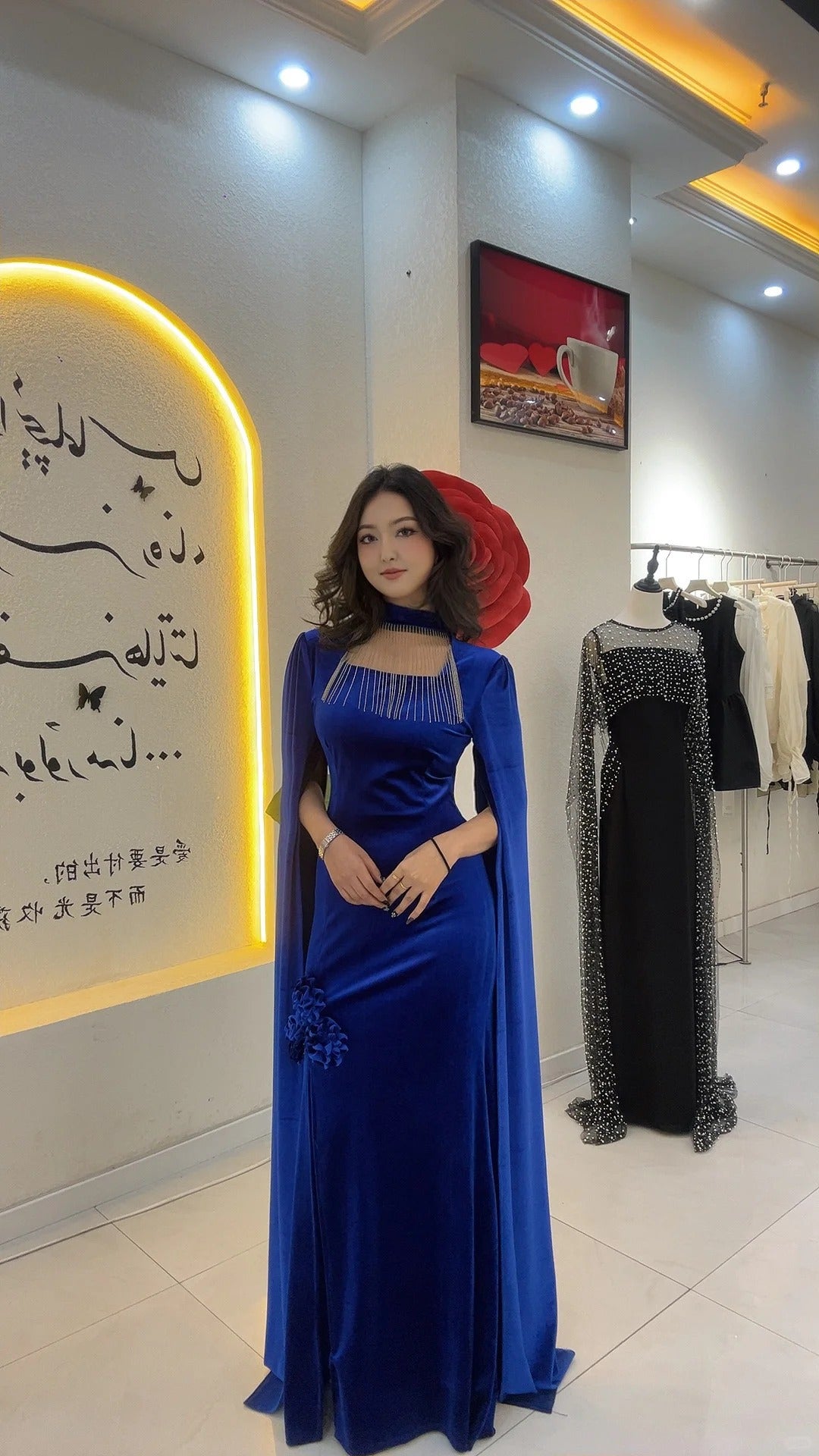 Elegant Sheath Royal Blue Long Prom Dresses Velvet Wedding Guest Dresses  ED05711