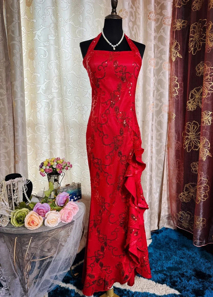 Chic Halter Sheath Long Prom Dresses Beaded Chiffon Lilac Evening Dresses Sleeveless Lilac Christmas Dresses EP05666